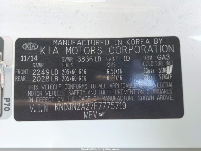 2015 Kia Soul მანქანა იყიდება აუქციონზე, vin: KNDJN2A27F7775719, აუქციონის ნომერი: 44154392