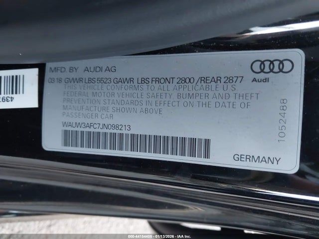 2018 Audi A7 3.0t Premium Plus მანქანა იყიდება აუქციონზე, vin: WAUW3AFC7JN098213, აუქციონის ნომერი: 44154405