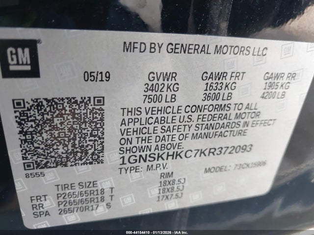1GNSKHKC7KR372093 Chevrolet Suburban Lt