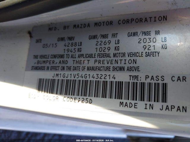 JM1GJ1V54G1432214 Mazda Mazda6 I Touring