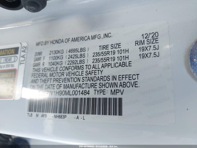 5J6RW1H90ML001484 Honda Cr-v 2wd Touring