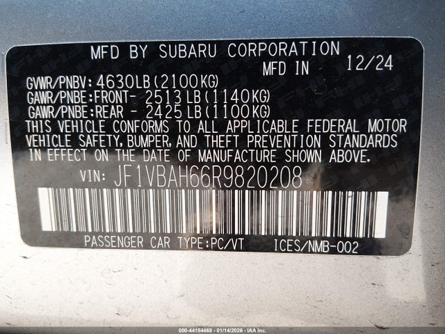 JF1VBAH66R9820208 Subaru Wrx Premium