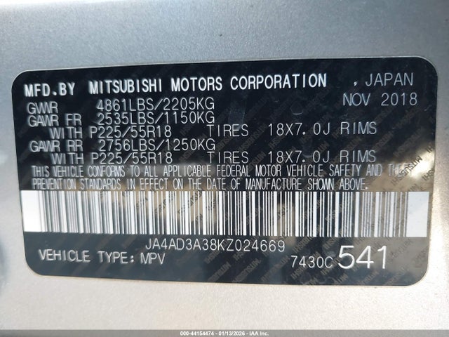 2019 MITSUBISHI OUTLANDER JA4AD3A38KZ024669 Photo 8
