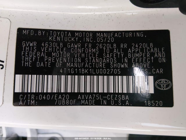 4T1G11BK1LU002705 Toyota Camry Se Awd