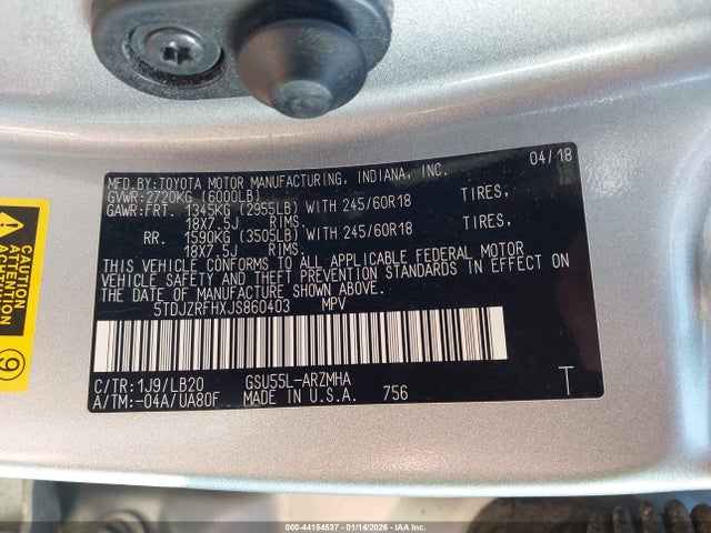 5TDJZRFHXJS860403 Toyota Highlander Xle