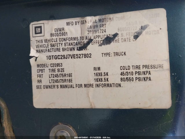 Aukcja sprzedaży 1997 Gmc Sierra 2500 Hd Sl, vin: 1GTGC29J7VE527802, numer aukcji: 44154541