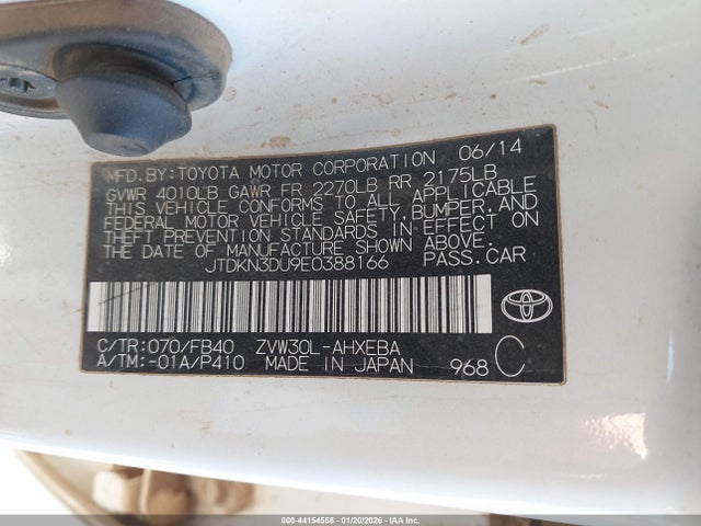 Toyota Prius Two 2014 JTDKN3DU9E0388166 Image 9