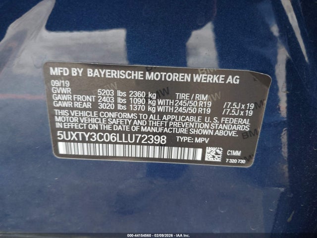 Aukcja sprzedaży 2020 Bmw X3 Sdrive30i, vin: 5UXTY3C06LLU72398, numer aukcji: 44154560