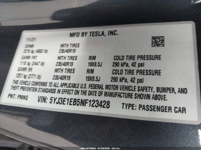 2022 TESLA MODEL 3 5YJ3E1EB5NF123428 Photo 8
