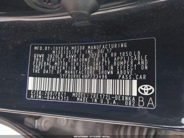 5YFBURHE4HP723496 Toyota COROLLA LE