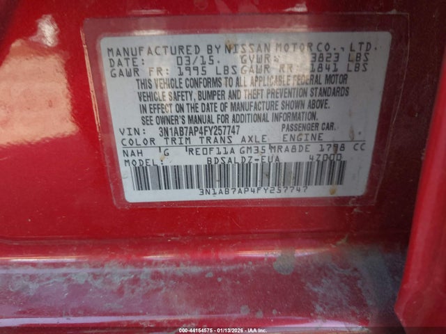 3N1AB7AP4FY257747 Nissan Sentra Fe+ S/s/sl/sr/sv