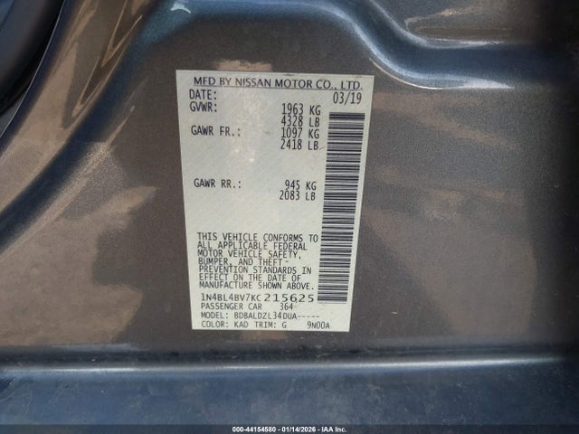 Nissan Altima 2.5 S 2019 1N4BL4BV7KC215625 Image 9