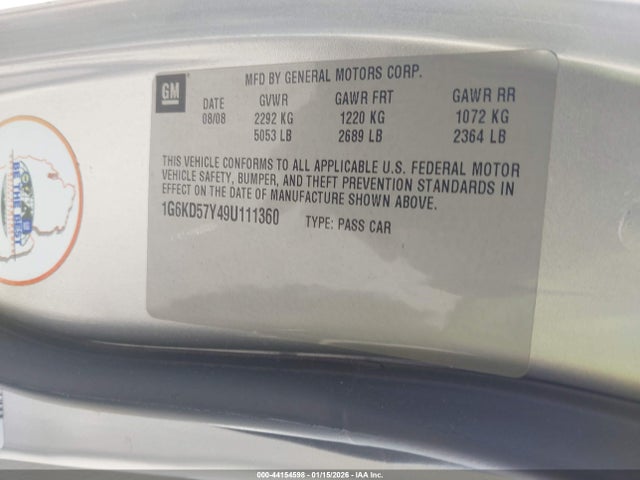 44154598 :رقم المزاد ، 1G6KD57Y49U111360 vin ، 2009 Cadillac Dts 1sc مزاد بيع