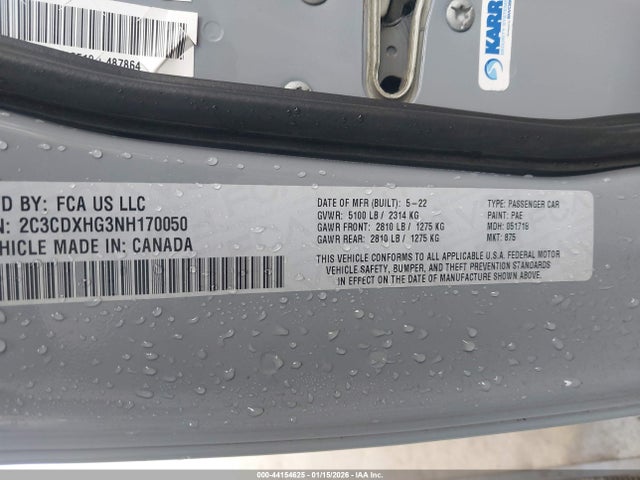 2C3CDXHG3NH170050 Dodge Charger Gt Rwd