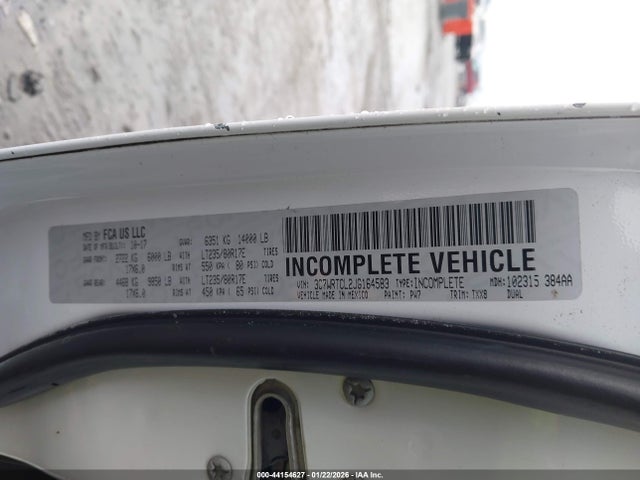 Aukcja sprzedaży 2018 Ram 3500 Chassis Tradesman/slt/laramie, vin: 3C7WRTCL2JG164583, numer aukcji: 44154627