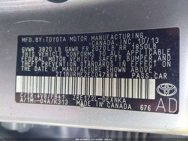 2T1BURHE2EC047884 Toyota COROLLA LE