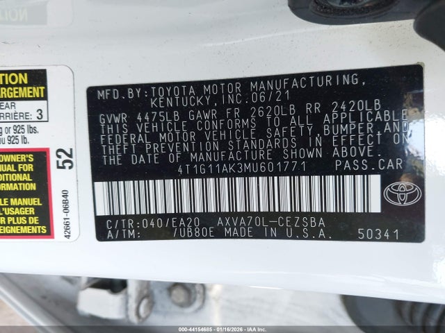 4T1G11AK3MU601771 Toyota CAMRY SE