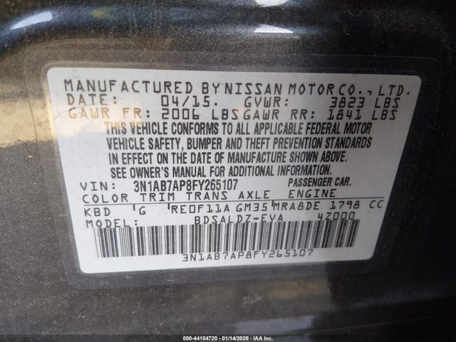 3N1AB7AP8FY265107 Nissan Sentra Fe+ S/s/sl/sr/sv