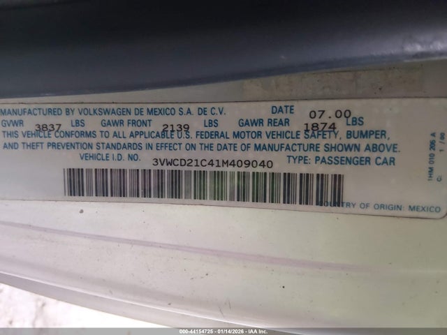 2001 VOLKSWAGEN NEW BEETLE 3VWCD21C41M409040 Photo 8