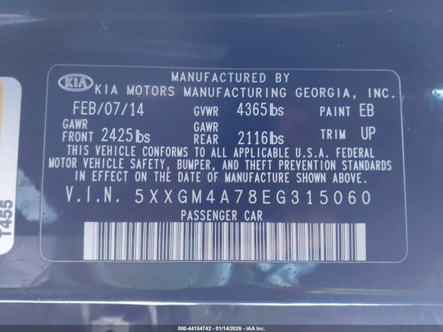5XXGM4A78EG315060 KIA Optima Lx