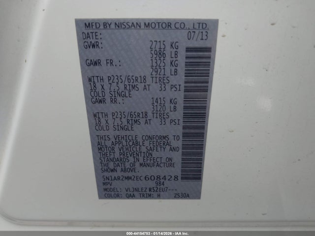 Nissan Pathfinder Sv 2014 5N1AR2MM2EC608428 Image 9