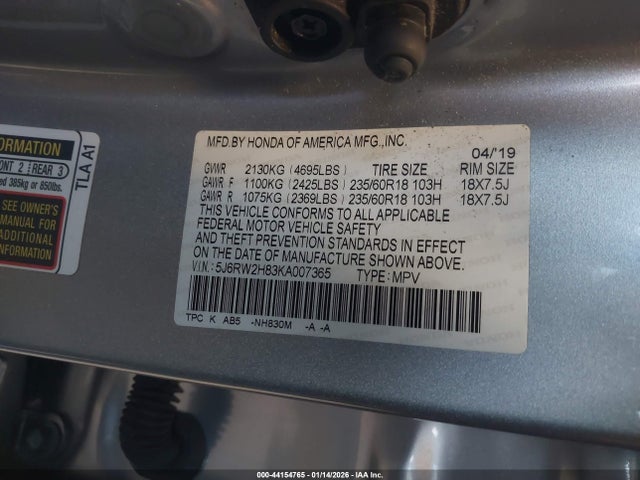 5J6RW2H83KA007365 Honda Cr-v Ex-l