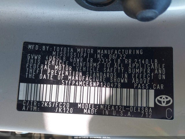 5YFP4MCE6NP120478 Toyota COROLLA SE