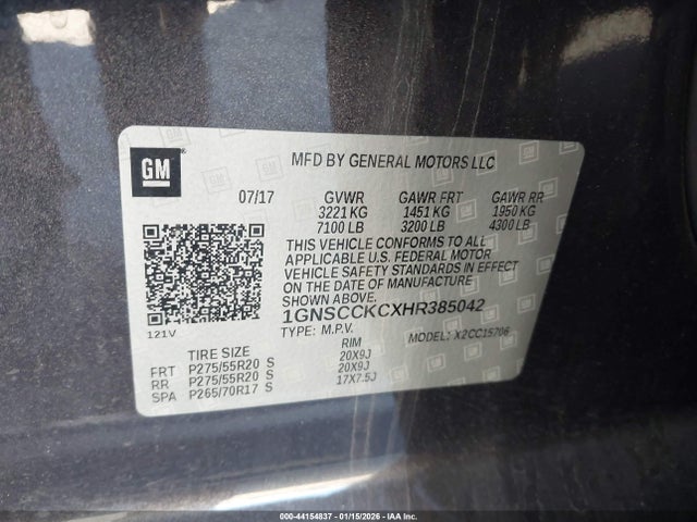 1GNSCCKCXHR385042 Chevrolet Tahoe Premier