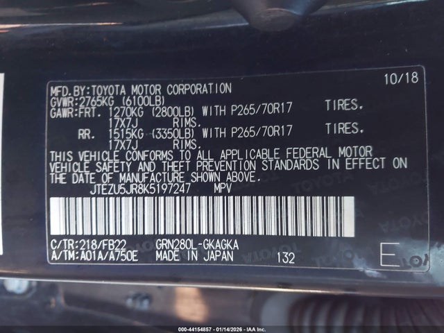 JTEZU5JR8K5197247 Toyota 4RUNNER SR5