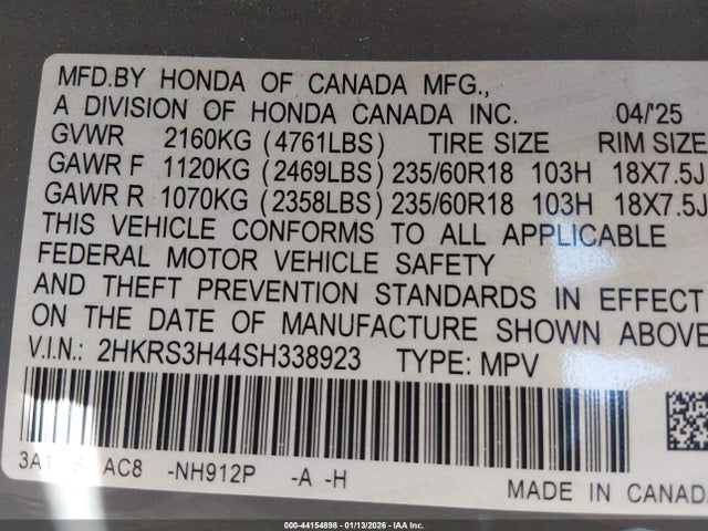 2HKRS3H44SH338923 Honda Cr-v Ex 2wd