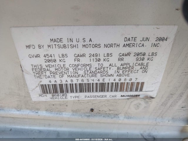 2004 MITSUBISHI GALANT 4A3AB76S14E140807 Photo 8
