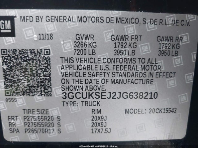 3GCUKSEJ2JG638210 Chevrolet Silverado 1500 1lz