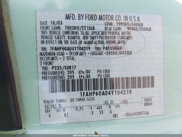 2004 FORD THUNDERBIRD 1FAHP60A04Y104219 Photo 8