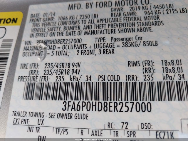 Ford FUSION SE 2014 3FA6P0HD8ER257000 Image 9