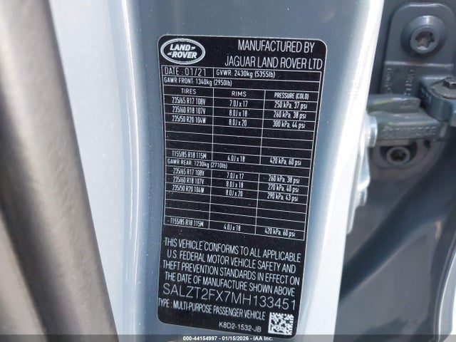 2021 LAND ROVER RANGE ROVER EVOQUE SALZT2FX7MH133451 Photo 8