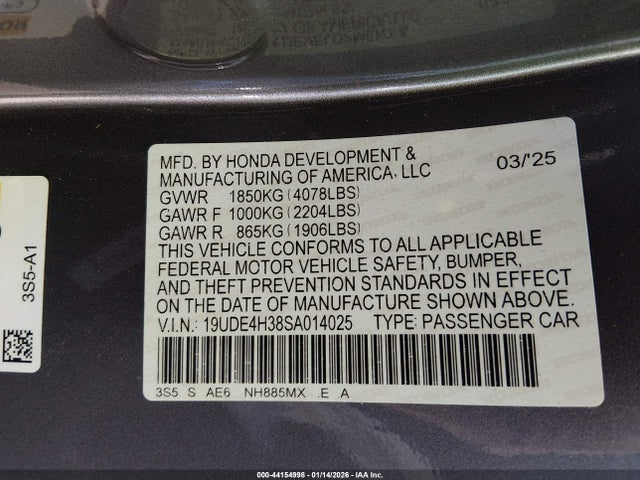 Aukcja sprzedaży 2025 Acura Integra A-spec, vin: 19UDE4H38SA014025, numer aukcji: 44154998