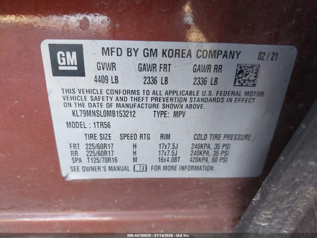 KL79MNSL0MB153212 Chevrolet Trailblazer Awd Ls