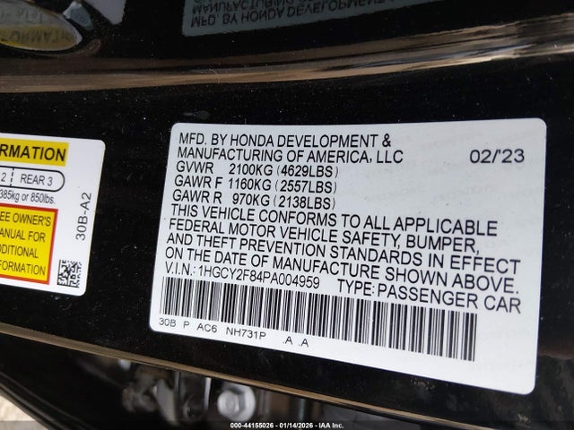 1HGCY2F84PA004959 Honda Accord Hybrid Touring