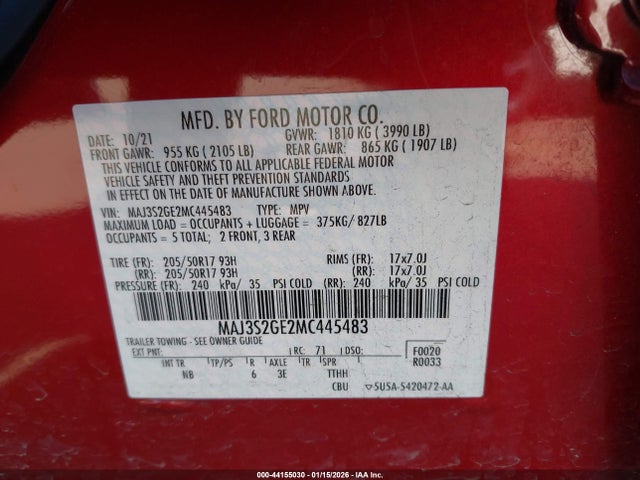 MAJ3S2GE2MC445483 Ford Ecosport Se