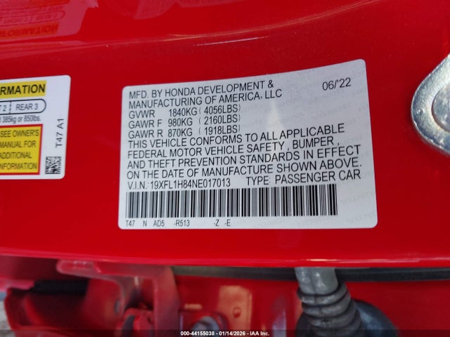 19XFL1H84NE017013 Honda Civic Sport Touring