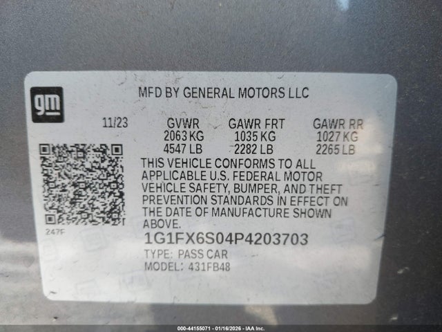 1G1FX6S04P4203703 Chevrolet Bolt Ev Fwd 2lt