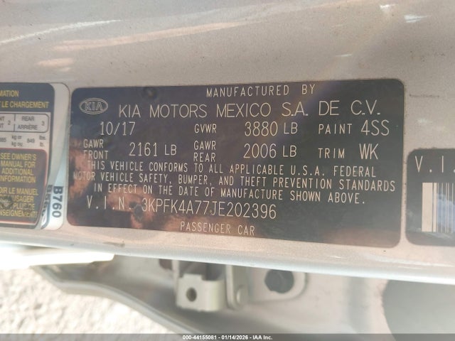 3KPFK4A77JE202396 KIA FORTE LX