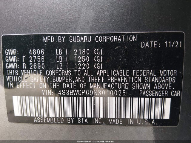 4S3BWGP69N3010025 Subaru Legacy Touring Xt