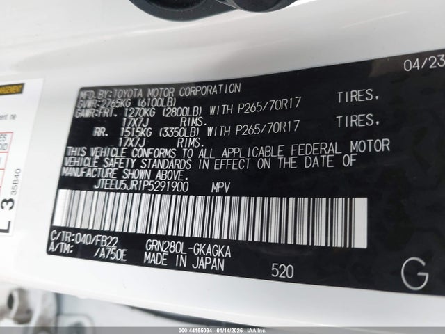 JTEEU5JR1P5291900 Toyota 4RUNNER SR5