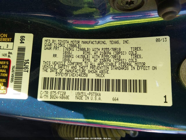5TFEY5F1XEX148358 Toyota Tundra Sr5 5.7l V8