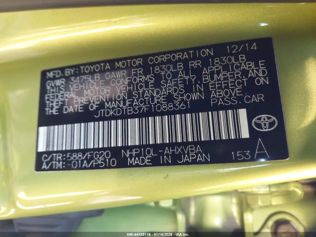 JTDKDTB37F1088361 Toyota Prius C Two