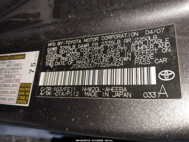 2007 TOYOTA PRIUS JTDKB20U773264424 Photo 8