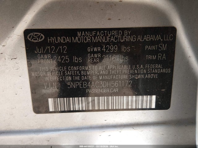 2013 HYUNDAI SONATA 5NPEB4AC3DH561172 Photo 8