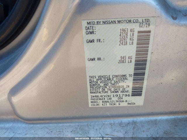 1N4BL4CV2KC191796 Nissan Altima 2.5 Sr