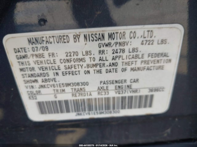 2009 INFINITI G37 JNKCV61E59M308300 Photo 8